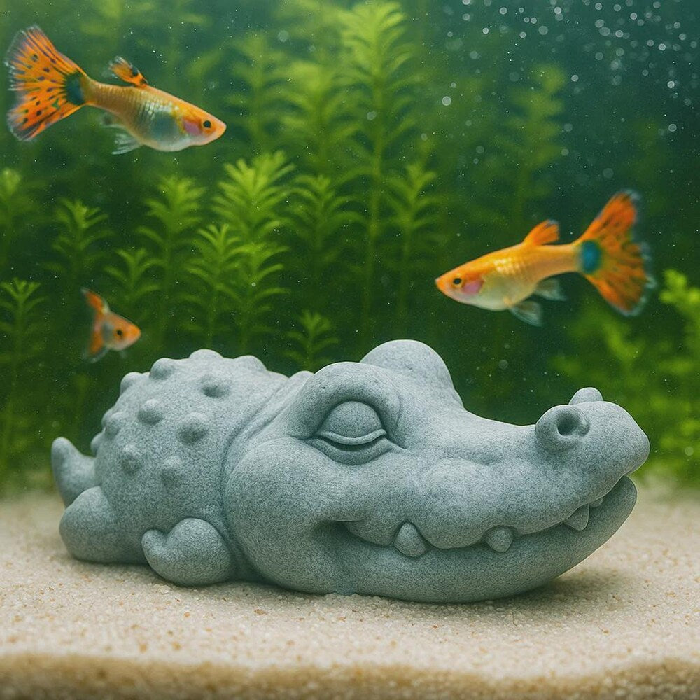Sleeping Animal Stone Aquarium Decor – Artificial Sandstone Figurine | Cute Fish Tank Ornament and Aquascape Zen Sculpture