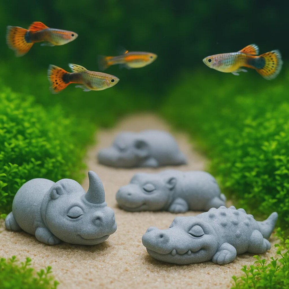Sleeping Animal Stone Aquarium Decor – Artificial Sandstone Figurine | Cute Fish Tank Ornament and Aquascape Zen Sculpture