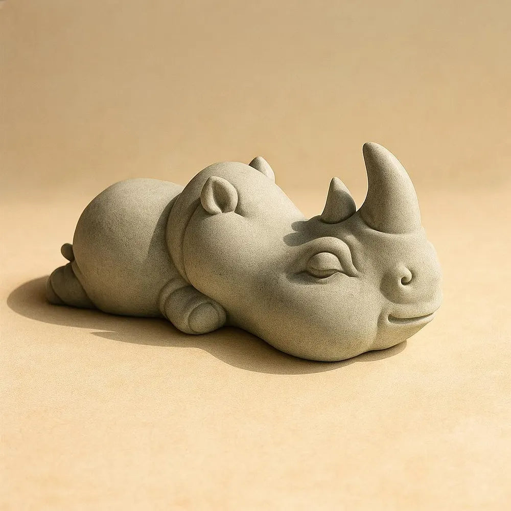 Stone Rhino Aquarium Decor – Artificial Sandstone Figurine | Handmade Fish Tank Ornament and Aquascape Zen Sculpture