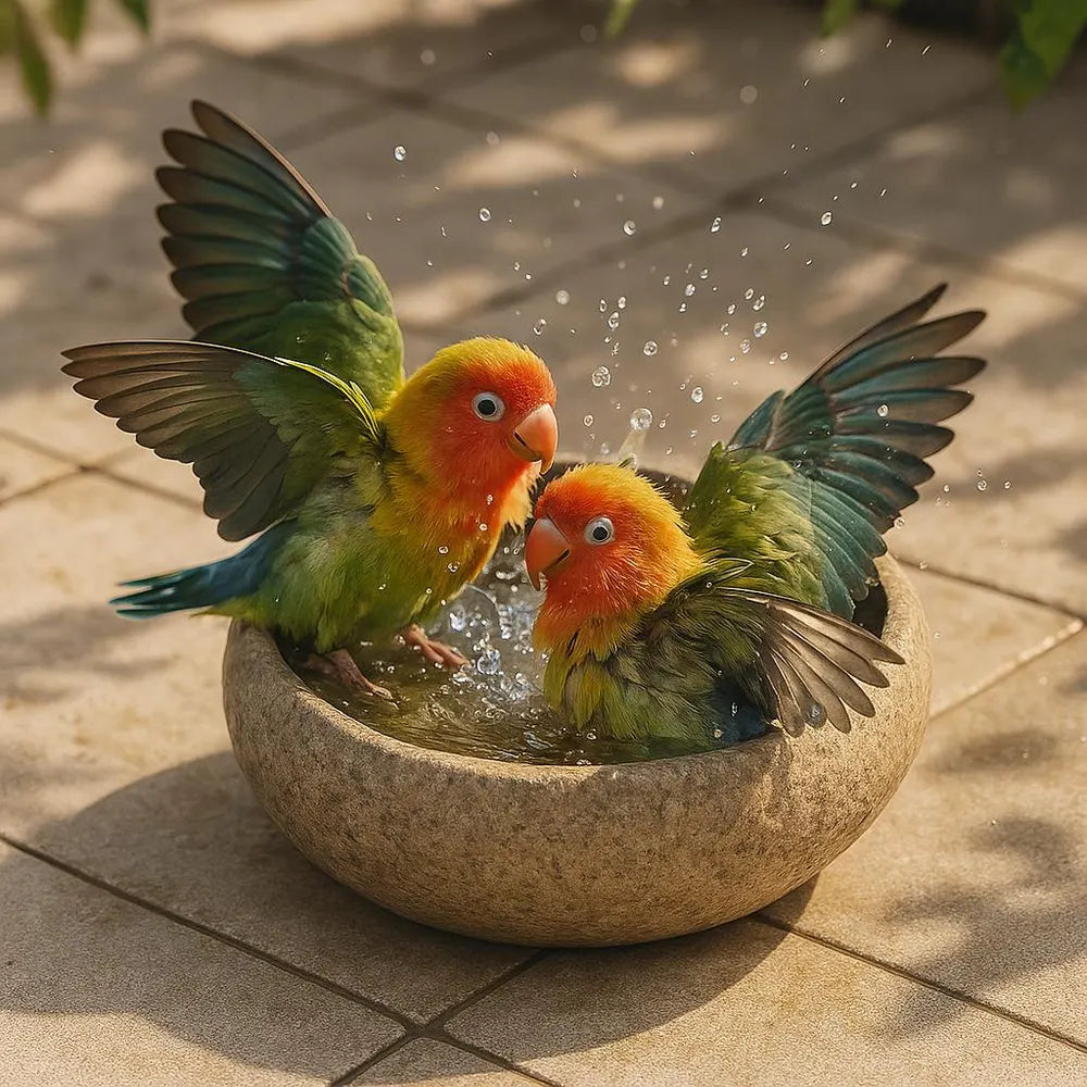 Natural Stone Parrot Bath Bowl – Handmade River Pebble Birdbath | For Parrots, Cockatiels and Garden Decor