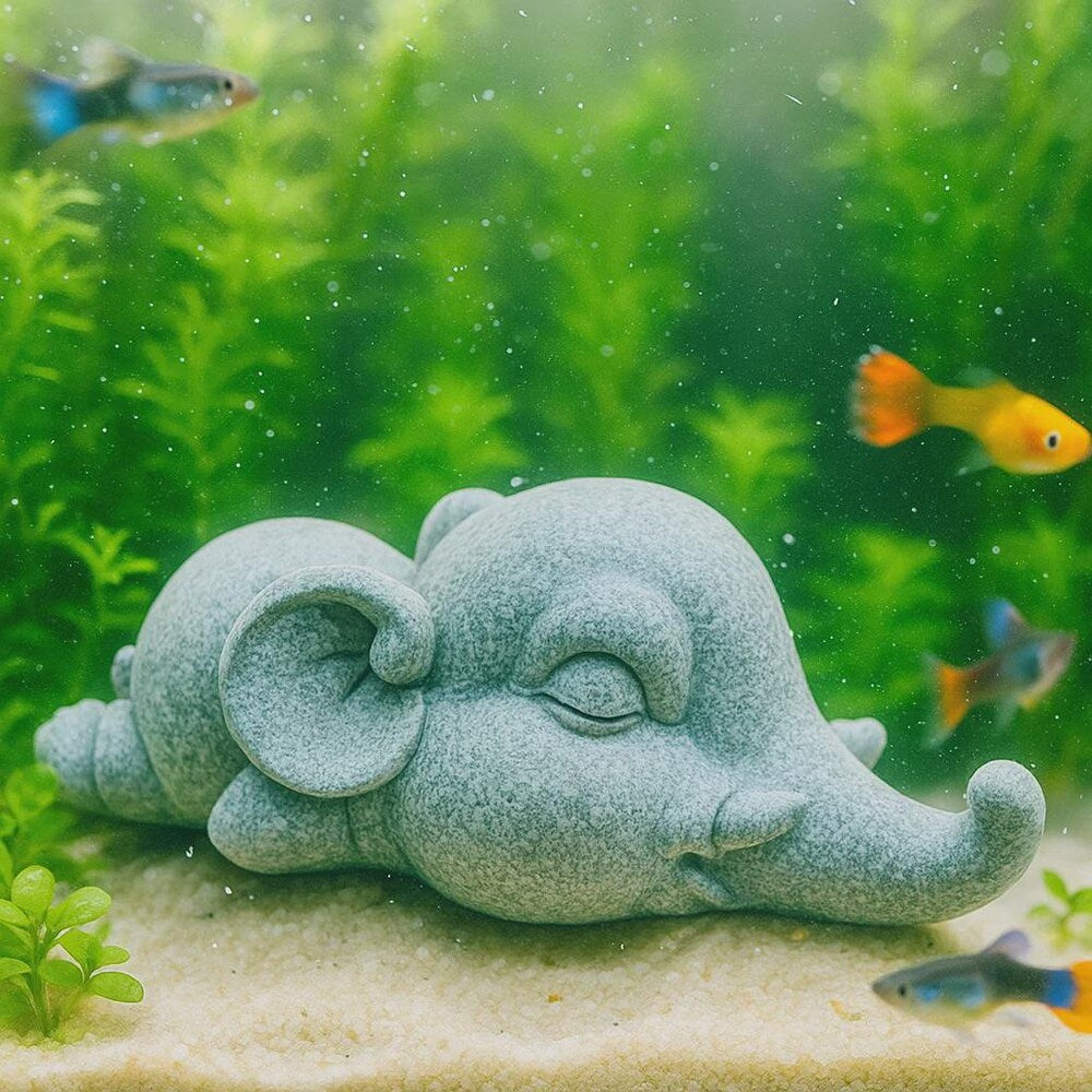 Sleeping Animal Stone Aquarium Decor – Artificial Sandstone Figurine | Cute Fish Tank Ornament and Aquascape Zen Sculpture