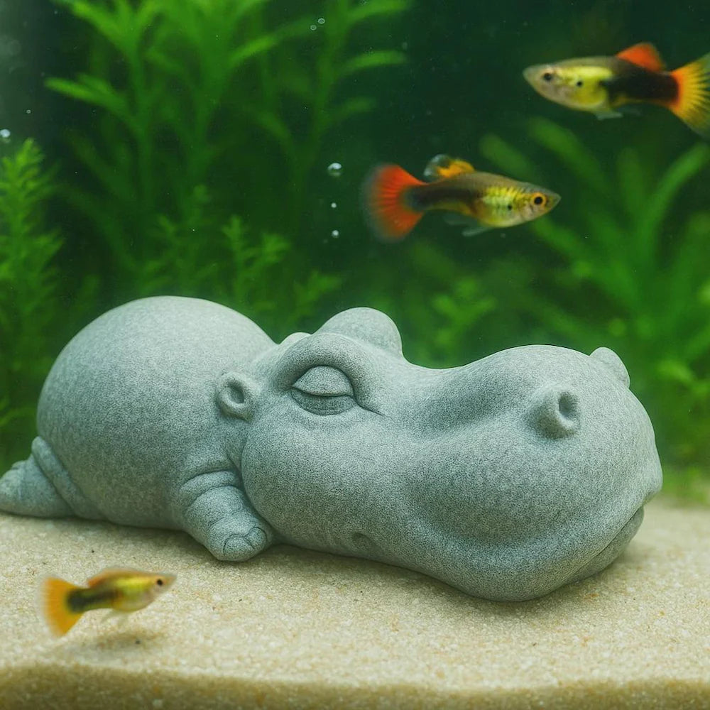 Sleeping Animal Stone Aquarium Decor – Artificial Sandstone Figurine | Cute Fish Tank Ornament and Aquascape Zen Sculpture
