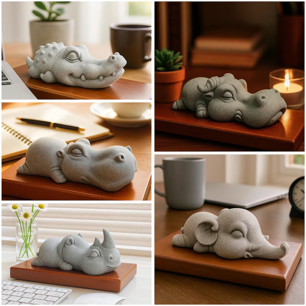 Sleeping Animal Stone Aquarium Decor – Artificial Sandstone Figurine | Cute Fish Tank Ornament and Aquascape Zen Sculpture