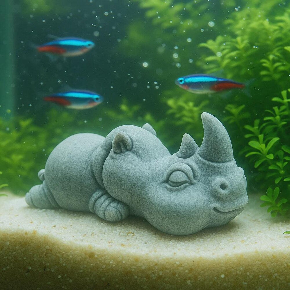 Sleeping Animal Stone Aquarium Decor – Artificial Sandstone Figurine | Cute Fish Tank Ornament and Aquascape Zen Sculpture