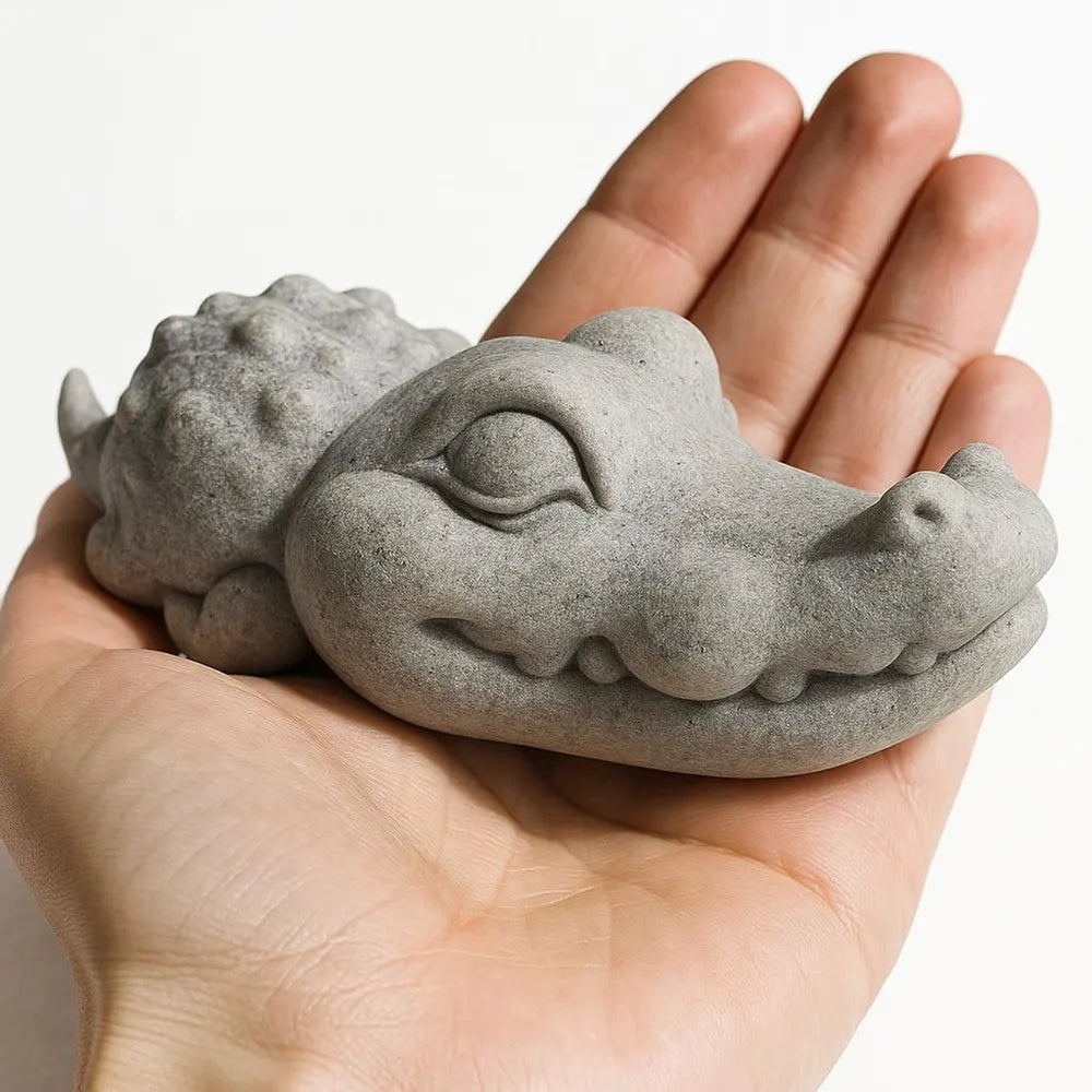 Stone Crocodile Aquarium Decor – Artificial Sandstone Figurine | Handmade Fish Tank Ornament and Aquascape Zen Sculpture