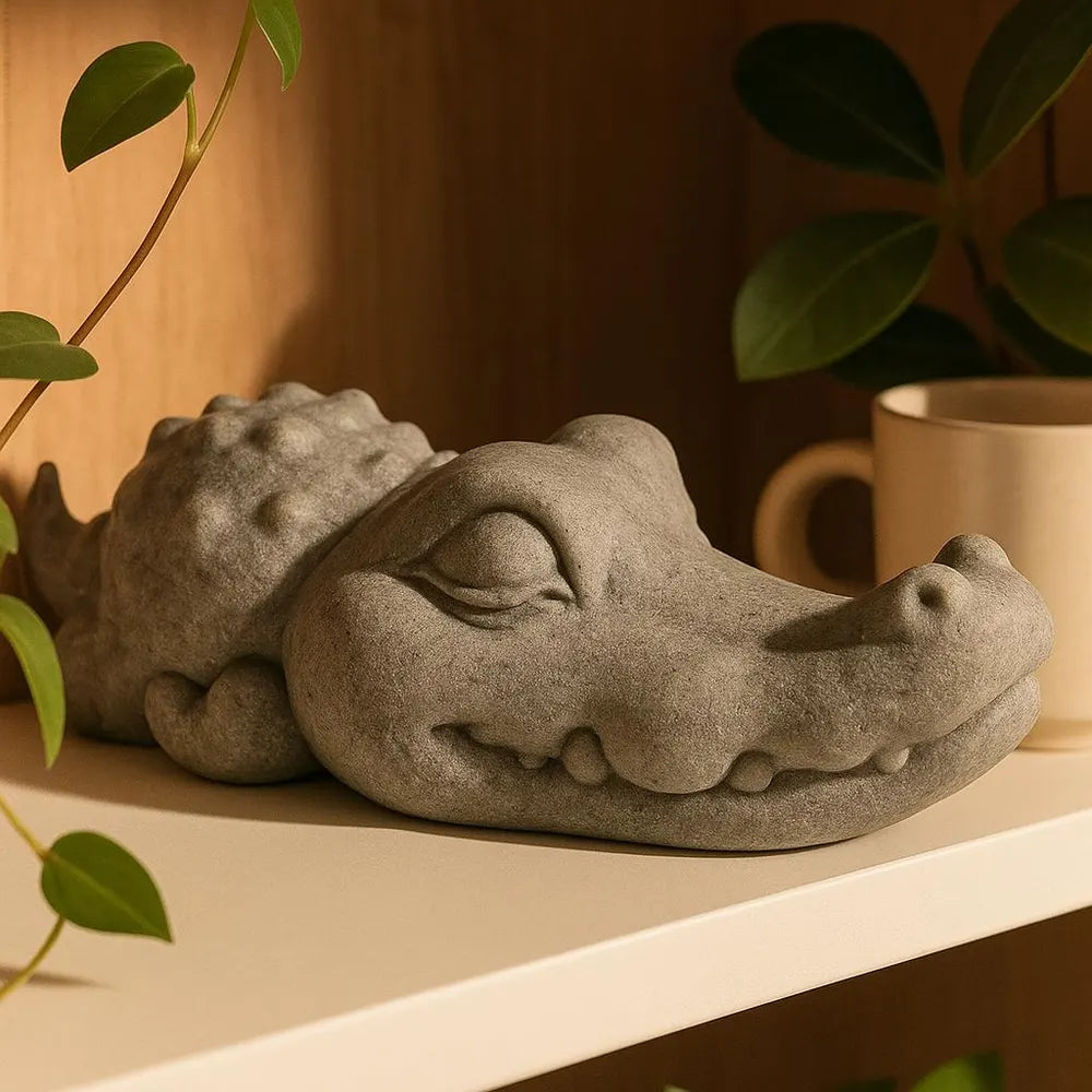 Stone Crocodile Aquarium Decor – Artificial Sandstone Figurine | Handmade Fish Tank Ornament and Aquascape Zen Sculpture