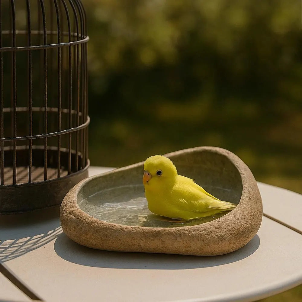 Natural Stone Parrot Bath Bowl – Handmade River Pebble Birdbath | For Parrots, Cockatiels and Garden Decor