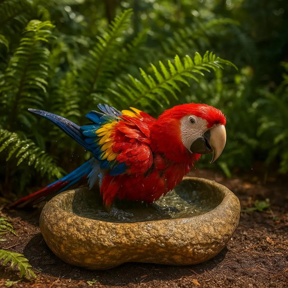 Natural Stone Parrot Bath Bowl – Handmade River Pebble Birdbath | For Parrots, Cockatiels and Garden Decor