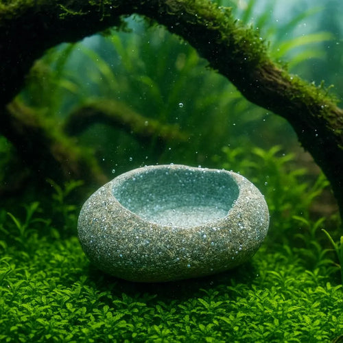 Aquarium Shrimp Cave Feeding Bowl | Betta Fish Dish | Natural River Stone | Snail Tank Decor Rock Bowl