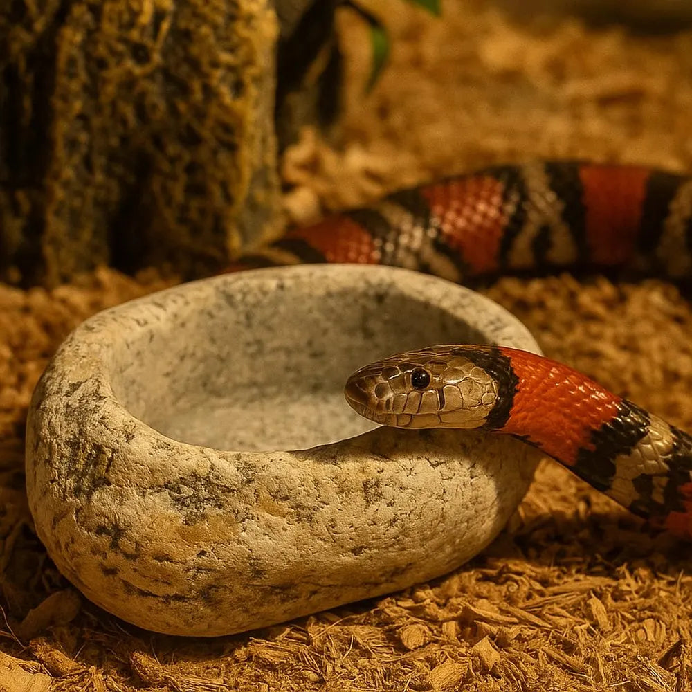 Natural Stone Water Bowl for King Snake / Milk Snake — Terrarium Decor Hydration Dish — Real River Rock Reptile Bowl