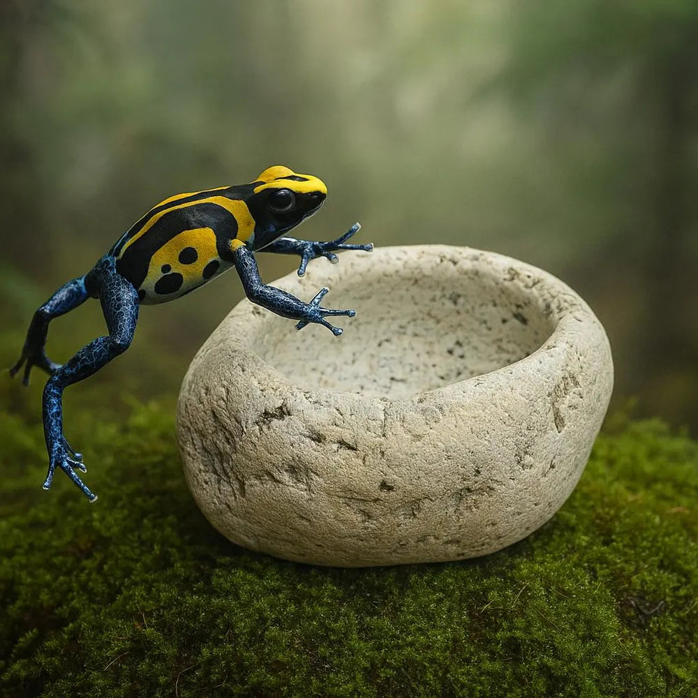 Natural River Stone Dart Frog Water Dish | Mini Food Bowl for Terrarium | Handmade Pebble Dish for Vivarium Decor