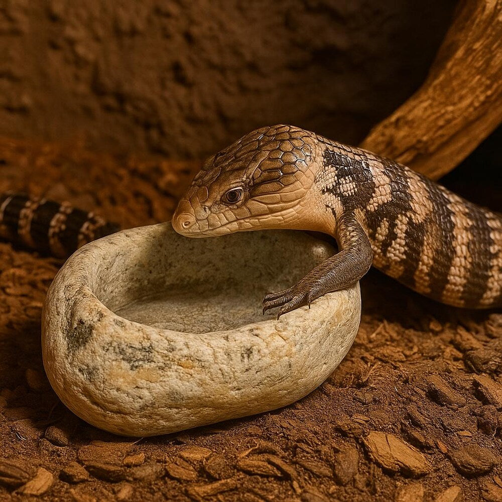 Natural Stone Blue Tongue Skink Bowl | Reptile Food Dish | Veggie Feeder | Heavy Rock Dish | Terrarium Decor