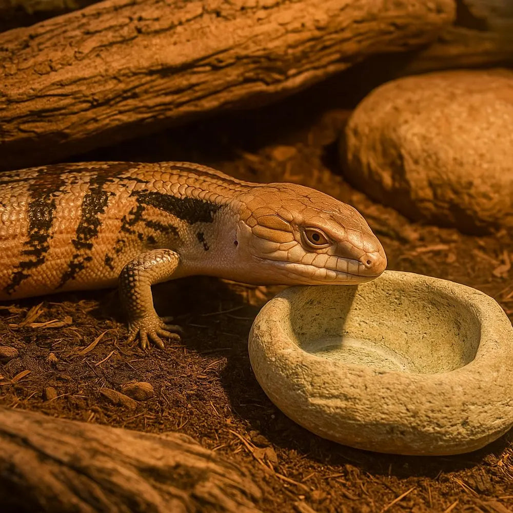 Natural Stone Blue Tongue Skink Bowl | Reptile Food Dish | Veggie Feeder | Heavy Rock Dish | Terrarium Decor