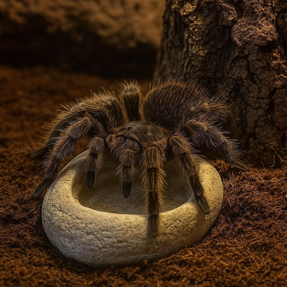 Natural Stone Invertebrate Water Dish for Terrarium — Tarantula, Scorpion, Millipede Hydration Bowl — Real River Rock