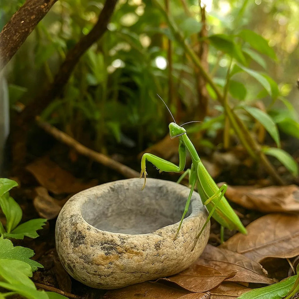 Natural Stone Invertebrate Water Dish for Terrarium — Tarantula, Scorpion, Millipede Hydration Bowl — Real River Rock
