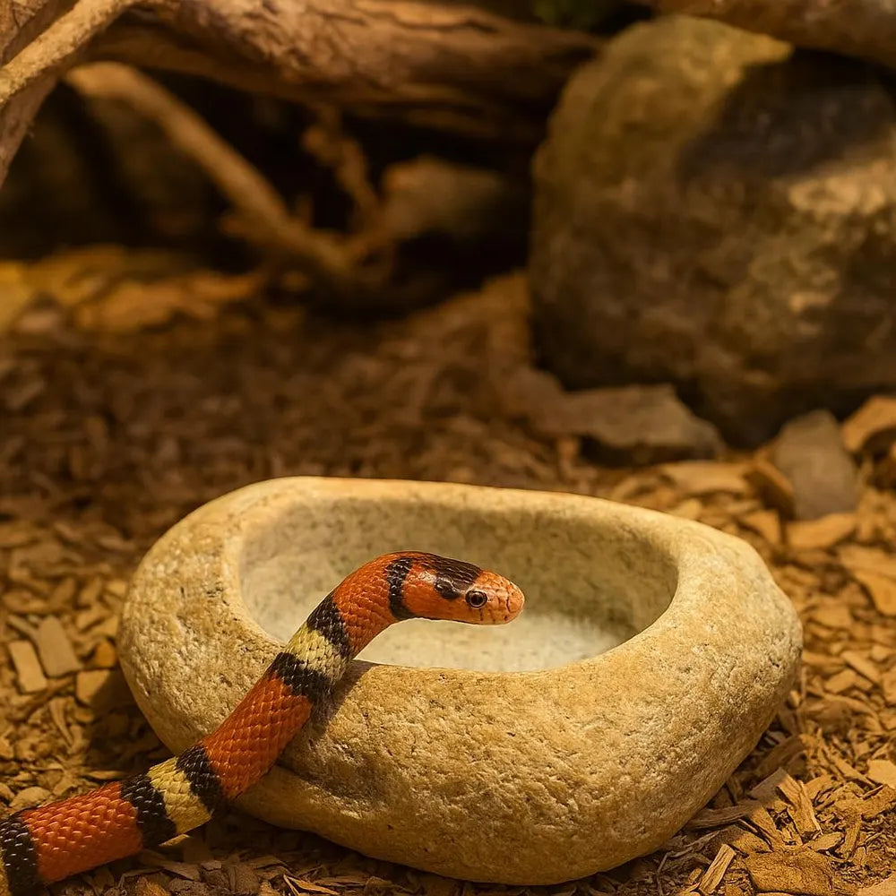 Natural Stone Water Bowl for King Snake / Milk Snake — Terrarium Decor Hydration Dish — Real River Rock Reptile Bowl