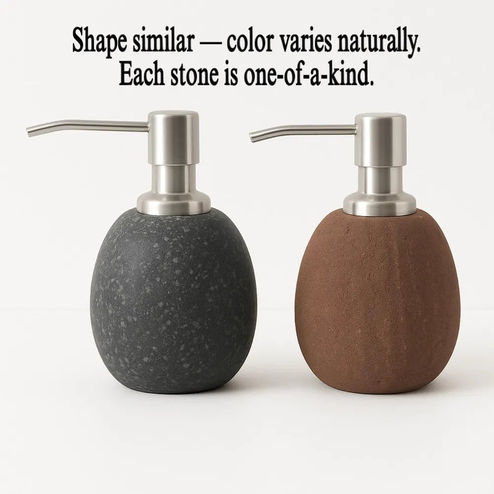 Natural River Stone Kitchen Soap Dispenser – Heavy Dish Soap Bottle, Stainless Steel Pump, Eco-Friendly No-Plastic Sink Decor