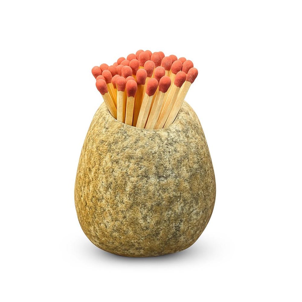 Natural River Stone Match Holder – Rustic Matchstick Holder – Stone Match Striker – Wabi-Sabi Minimalist Home Decor