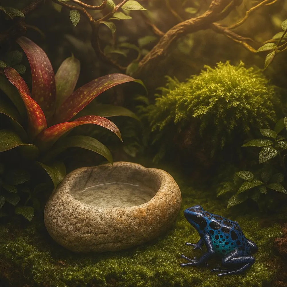 Natural River Stone Dart Frog Water Dish | Mini Food Bowl for Terrarium | Handmade Pebble Dish for Vivarium Decor