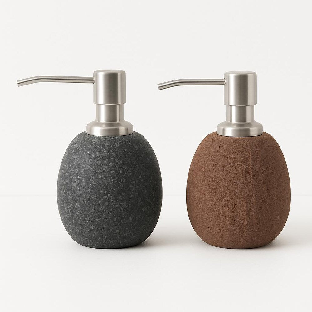 Natural River Stone Kitchen Soap Dispenser – Heavy Dish Soap Bottle, Stainless Steel Pump, Eco-Friendly No-Plastic Sink Decor