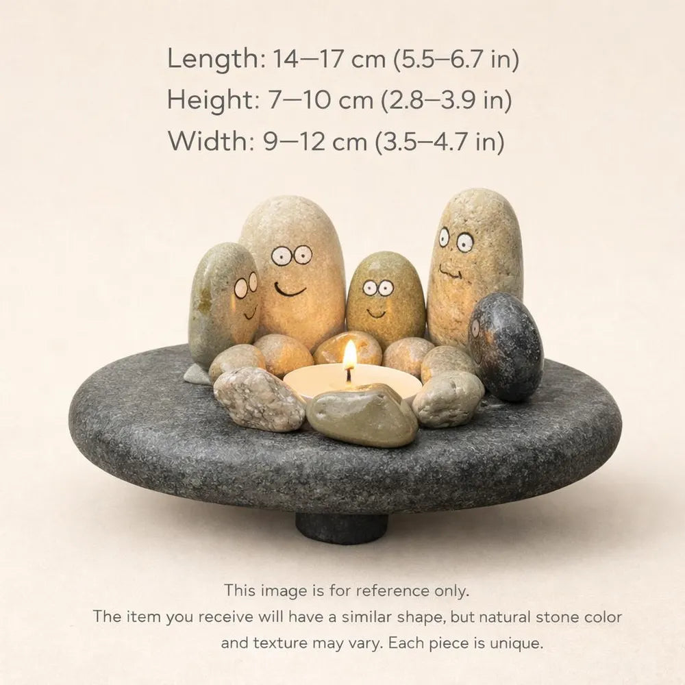 Hand Painted Pebble Candle Holder | Stone Family Figurine Decor | Handmade River Rock Art | Cute Minimal Home Gift