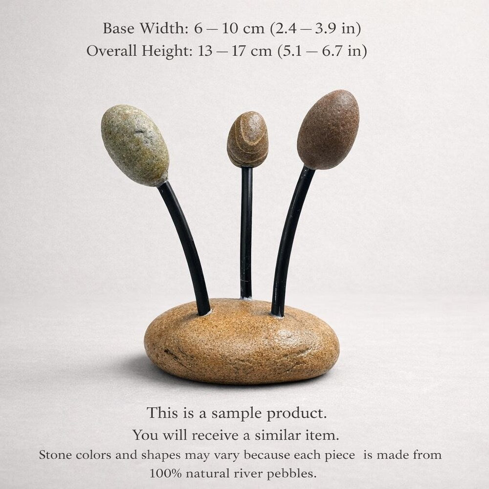 Natural Pebble Multi-Purpose Stand | Adjustable Stone Holder for Sponge, Phone, Photo and Kitchen Decor | Handmade River Rock Base