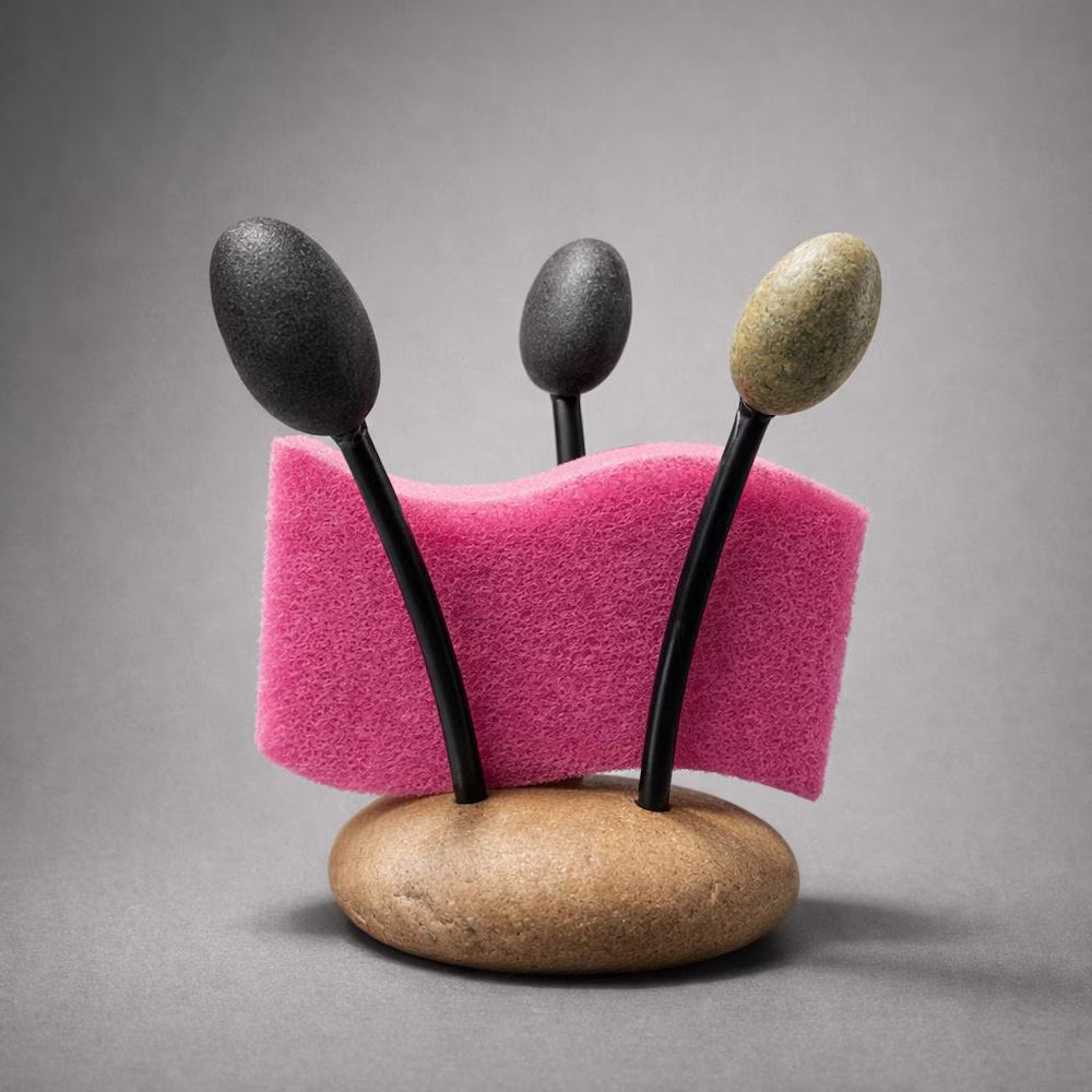 Natural Pebble Multi-Purpose Stand | Adjustable Stone Holder for Sponge, Phone, Photo and Kitchen Decor | Handmade River Rock Base