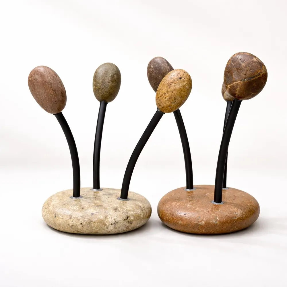 Stone Sponge Holder for Kitchen Sink | Natural Pebble Sponge Stand | Flexible Rustproof Wire | Handmade Kitchen Counter Organizer