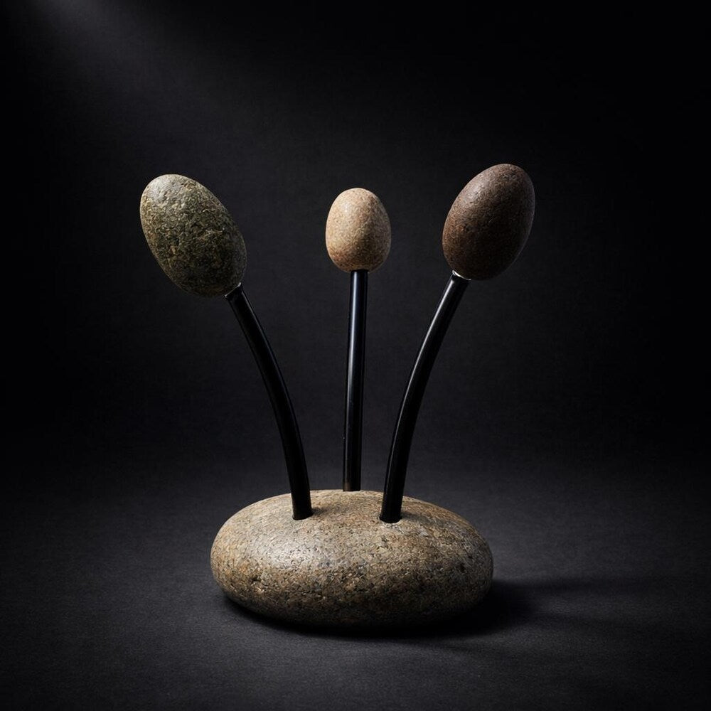 Natural Pebble Multi-Purpose Stand | Adjustable Stone Holder for Sponge, Phone, Photo and Kitchen Decor | Handmade River Rock Base