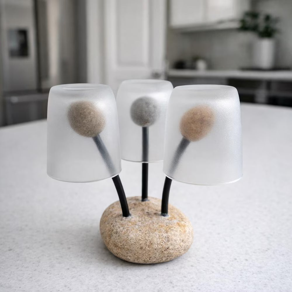 Natural Pebble Multi-Purpose Stand | Adjustable Stone Holder for Sponge, Phone, Photo and Kitchen Decor | Handmade River Rock Base