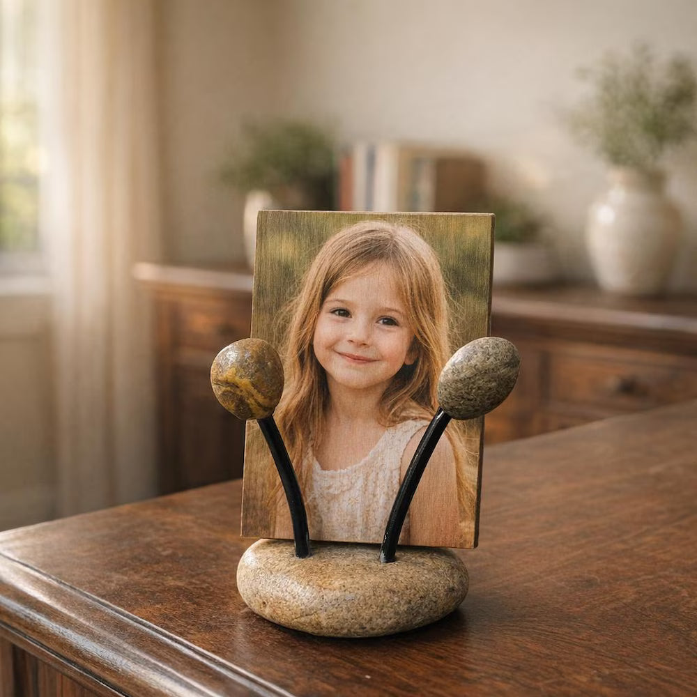 Natural Pebble Multi-Purpose Stand | Adjustable Stone Holder for Sponge, Phone, Photo and Kitchen Decor | Handmade River Rock Base