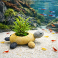 Aquarium Decor Turtle Planter, Shrimp Hide Cave, Fish Tank Plant Pot, Pebble Aquarium Decor, Mini Planter for Aquascape