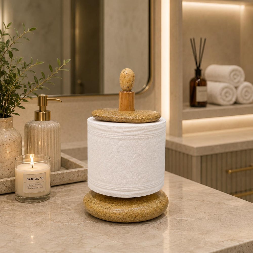 Luxury Bathroom Decor, Stone Toilet Paper Stand, Spa Style Bathroom Accessory, Modern Black Bathroom Decor