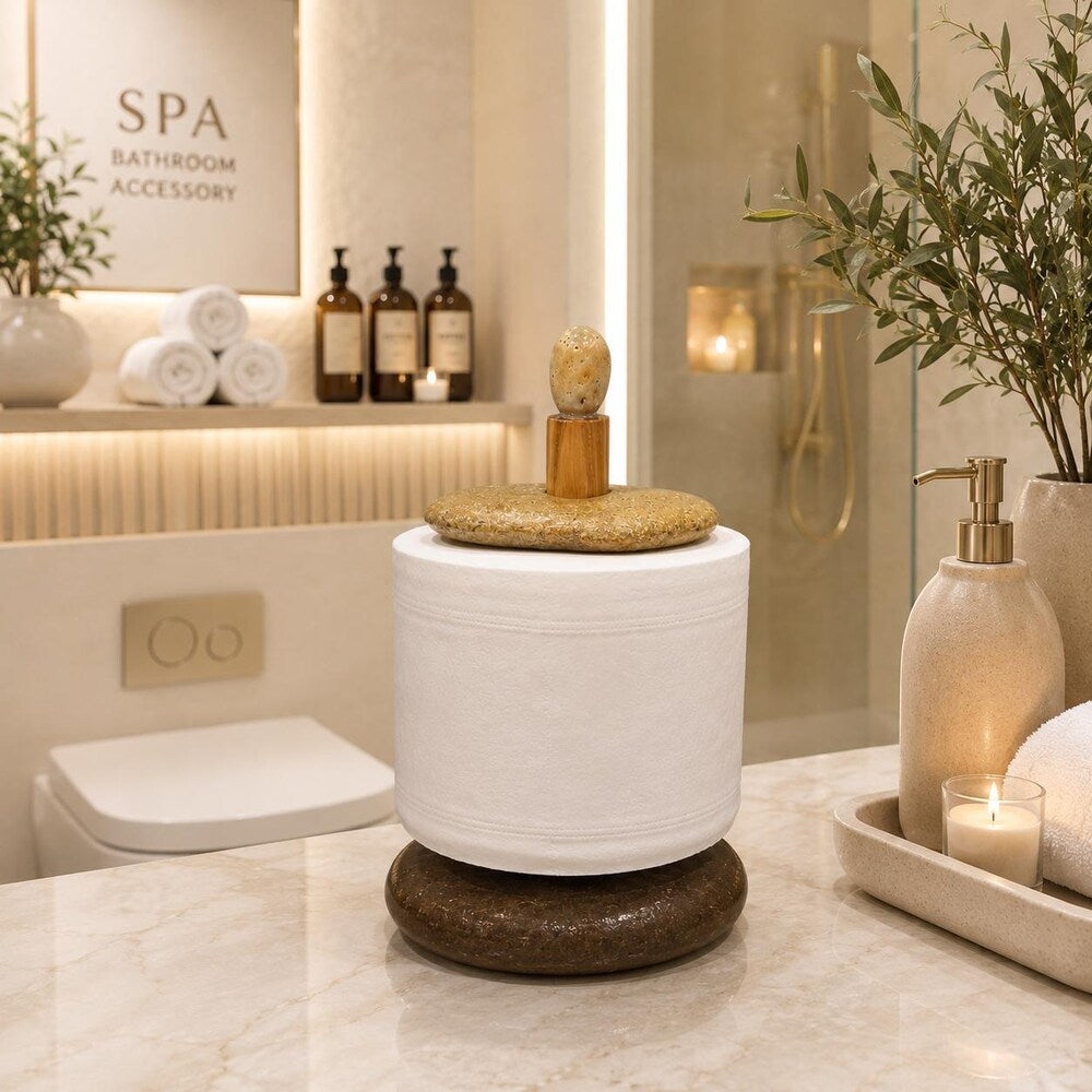 Spa Bathroom Accessory, Zen Stone Decor, Minimalist Toilet Paper Holder, Wellness Bathroom Styling