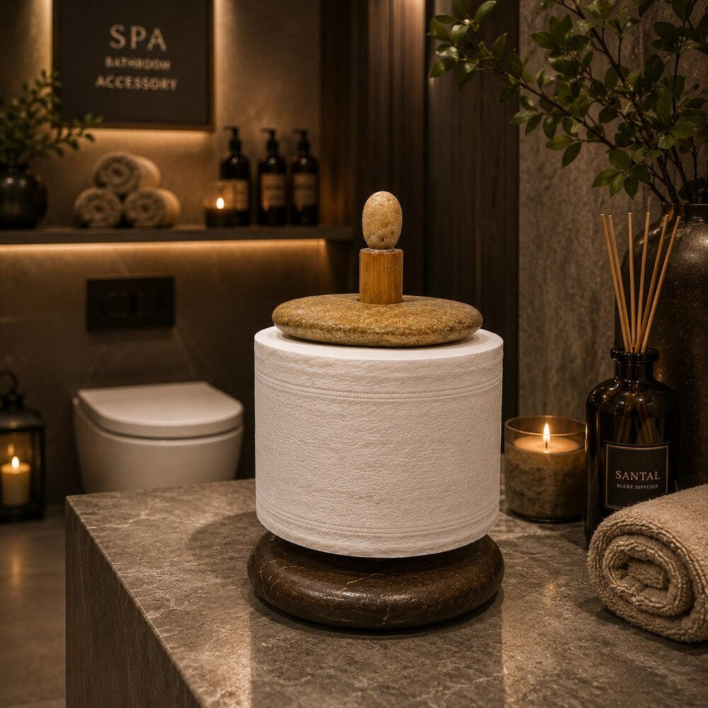 Spa Bathroom Accessory, Zen Stone Decor, Minimalist Toilet Paper Holder, Wellness Bathroom Styling