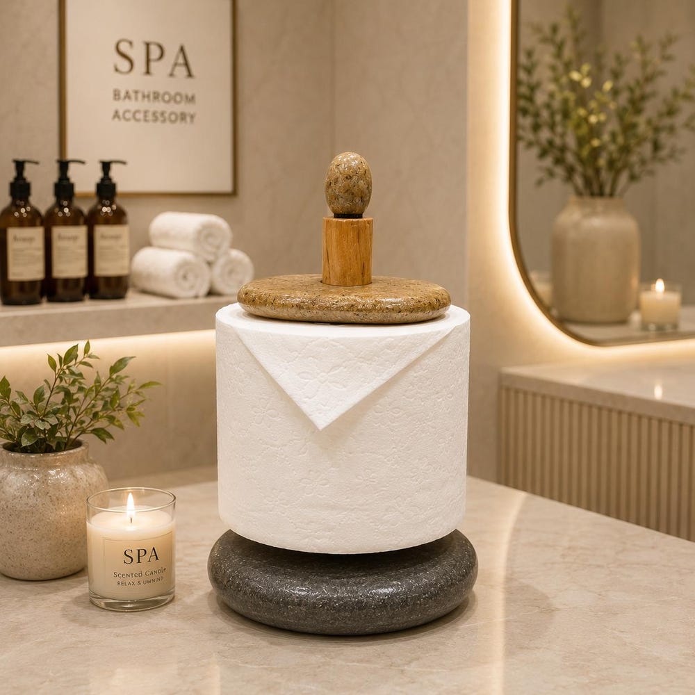 Spa Bathroom Accessory, Zen Stone Decor, Minimalist Toilet Paper Holder, Wellness Bathroom Styling