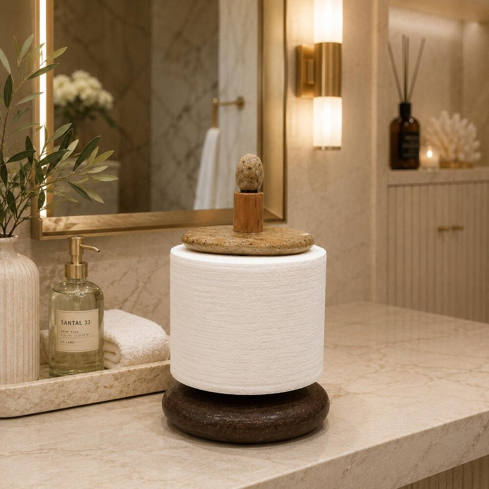Luxury Bathroom Decor, Stone Toilet Paper Stand, Spa Style Bathroom Accessory, Modern Black Bathroom Decor