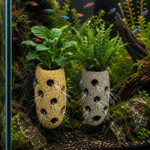 Aquarium Holder, Fish Tank Planter, Aquarium Suction Cup Planter, Aquarium Plant Holder, Natural Stone Aquarium Decor